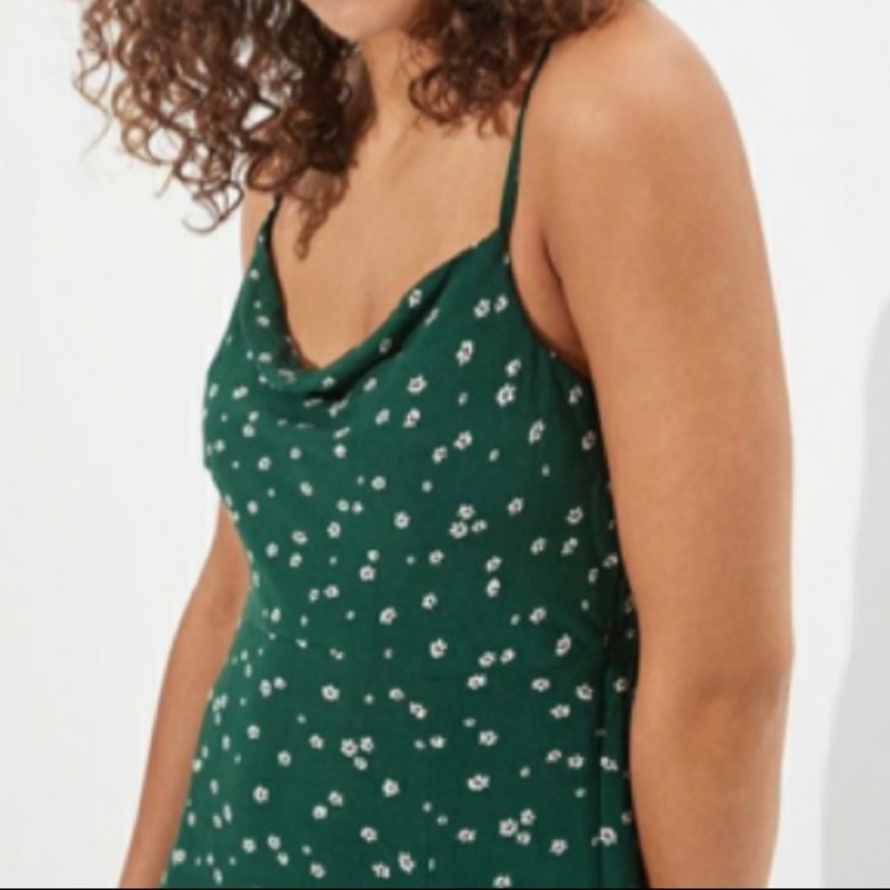 American Eagle Floral Green Maxi/Midi Tank Strap Front Open Slit Dress - Picture 2 of 13